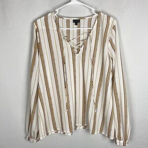Buckle Black Cream and Gold Striped Laced Neck Tunic Shirt -Size Small